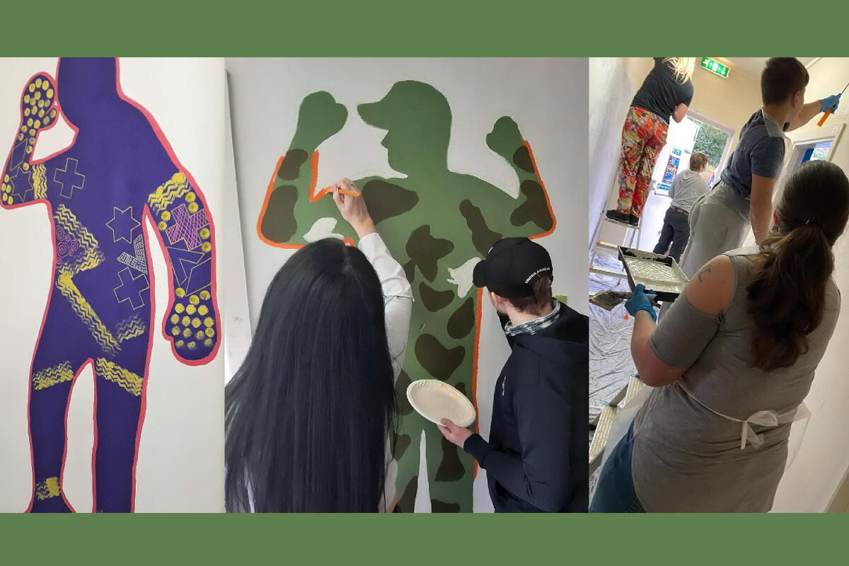 Keith Haring inspired wall murals, working with neuro diverse students at Weston Point College, Runcorn. The students were encou
